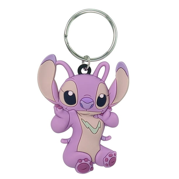 Lilo&stitch couple pink PVC key chain keyring with bell bag pendant model key 